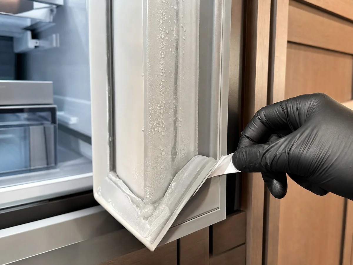 Illustrative close-up of Sub-Zero door gasket inspection